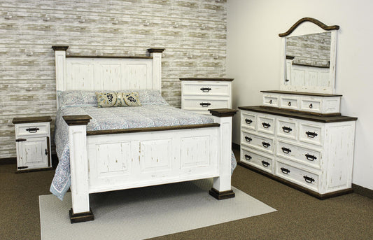 Rustic White Oasis Bedroom Set at Walker Mattress and Furniture Locations in Cedar Park and Belton TX.