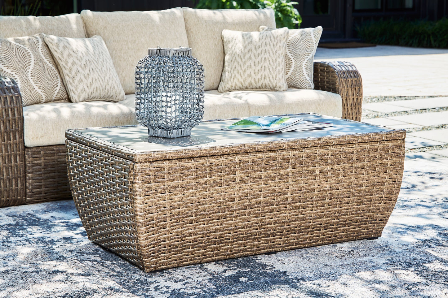 Sandy Bloom Outdoor Coffee Table with End Table at Walker Mattress and Furniture Locations in Cedar Park and Belton TX.