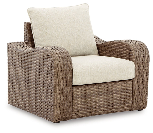 Sandy Bloom Outdoor Lounge Chair and Ottoman at Walker Mattress and Furniture Locations in Cedar Park and Belton TX.