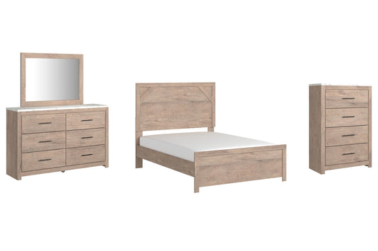 Senniberg Full Panel Bed with Mirrored Dresser and Chest at Walker Mattress and Furniture Locations in Cedar Park and Belton TX.