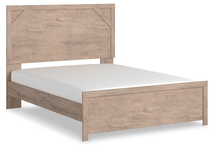 Senniberg Queen Panel Bed with Mirrored Dresser at Walker Mattress and Furniture Locations in Cedar Park and Belton TX.