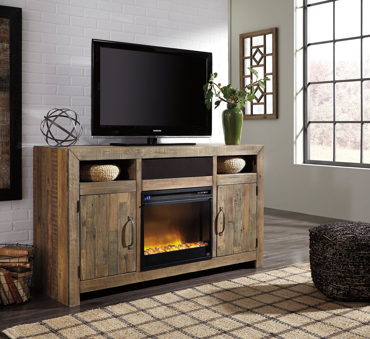 Sommerford LG TV Stand w/Fireplace Option at Walker Mattress and Furniture Locations in Cedar Park and Belton TX.