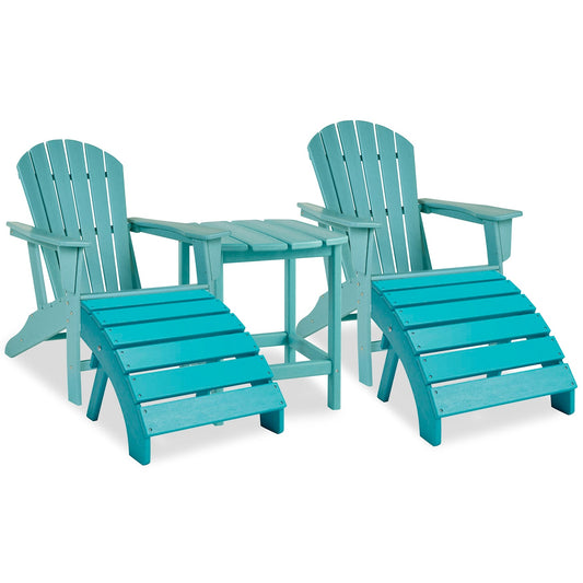 Sundown Treasure 2 Outdoor Adirondack Chairs and Ottomans with Side Table at Walker Mattress and Furniture Locations in Cedar Park and Belton TX.