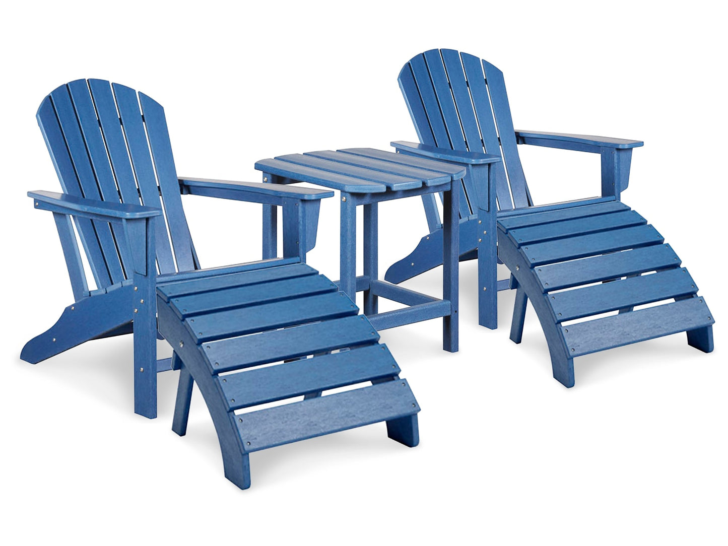 Sundown Treasure 2 Outdoor Adirondack Chairs and Ottomans with Side Table at Walker Mattress and Furniture Locations in Cedar Park and Belton TX.