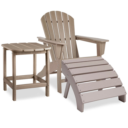 Sundown Treasure Outdoor Adirondack Chair and Ottoman with Side Table at Walker Mattress and Furniture Locations in Cedar Park and Belton TX.