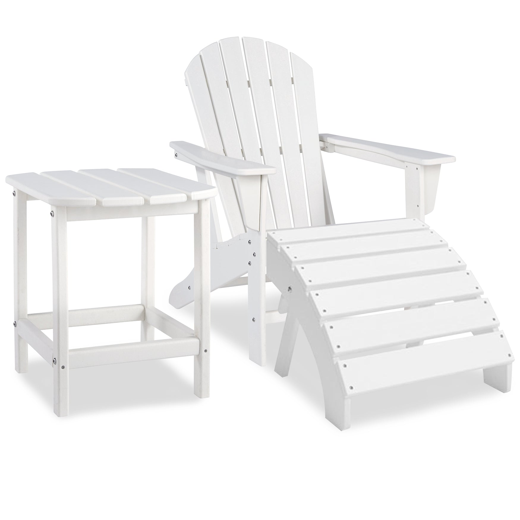 Sundown Treasure Outdoor Adirondack Chair and Ottoman with Side Table at Walker Mattress and Furniture Locations in Cedar Park and Belton TX.