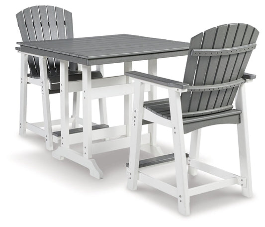 Transville Outdoor Counter Height Dining Table and 2 Barstools at Walker Mattress and Furniture Locations in Cedar Park and Belton TX.
