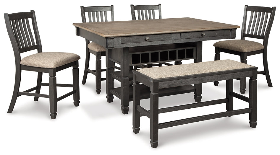 Tyler Creek Counter Height Dining Table and 4 Barstools and Bench at Walker Mattress and Furniture Locations in Cedar Park and Belton TX.