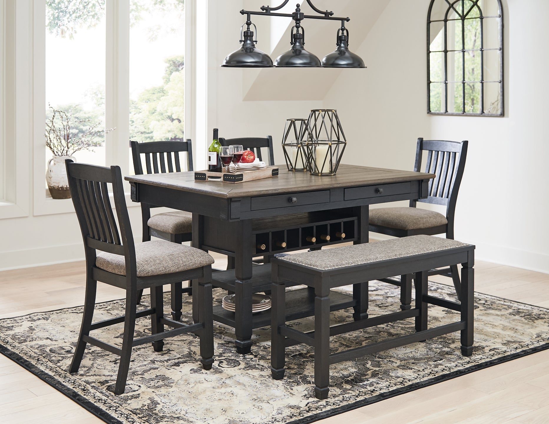 Tyler Creek Counter Height Dining Table and 4 Barstools and Bench at Walker Mattress and Furniture Locations in Cedar Park and Belton TX.