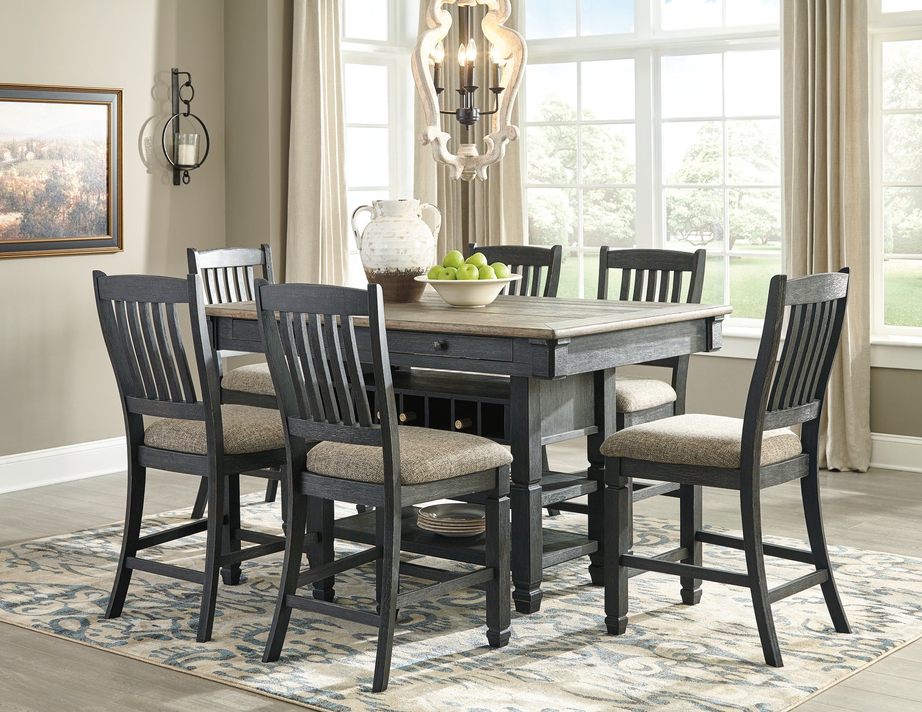 Tyler Creek Counter Height Dining Table and 6 Barstools at Walker Mattress and Furniture Locations in Cedar Park and Belton TX.