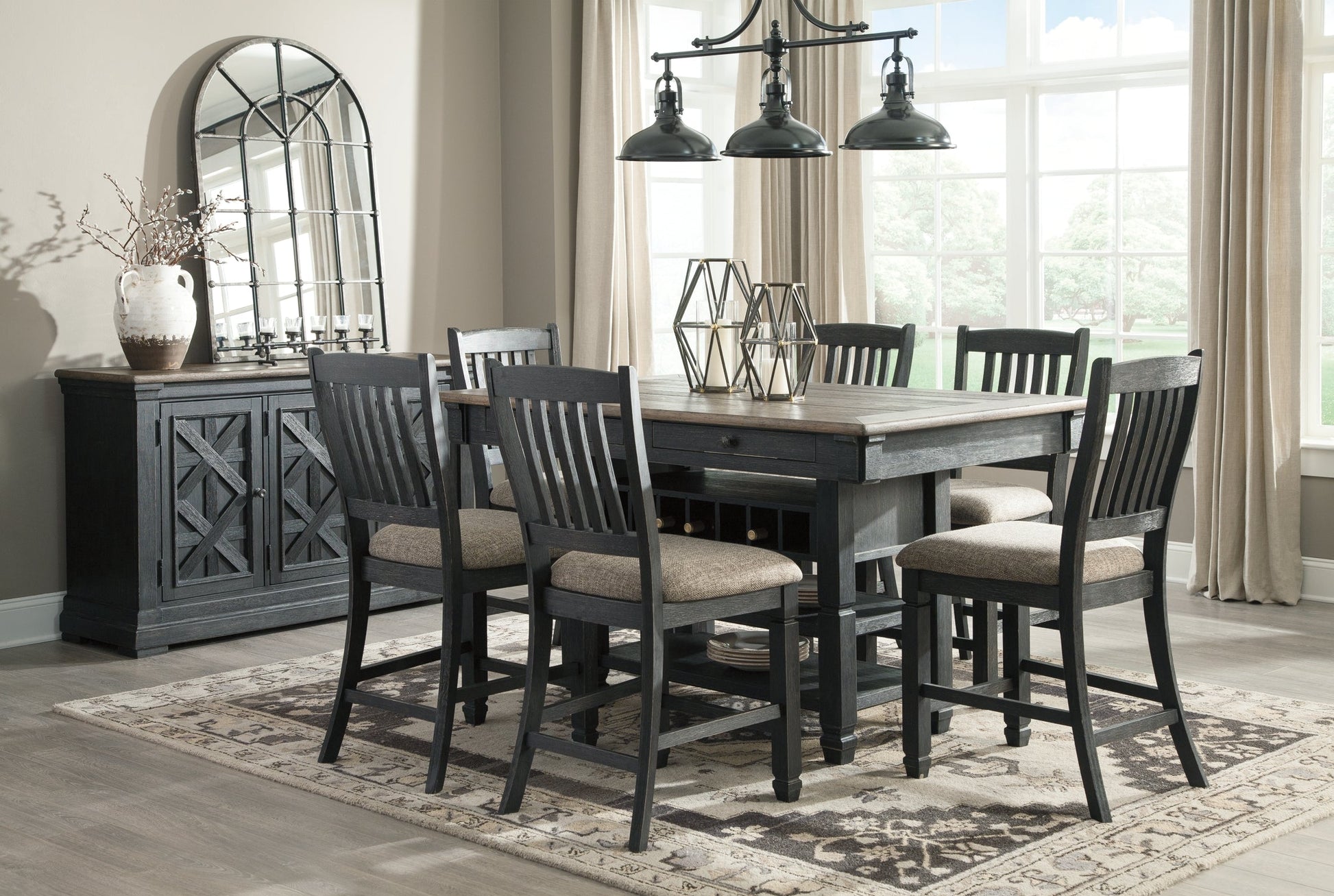 Tyler Creek Counter Height Dining Table and 6 Barstools at Walker Mattress and Furniture Locations in Cedar Park and Belton TX.