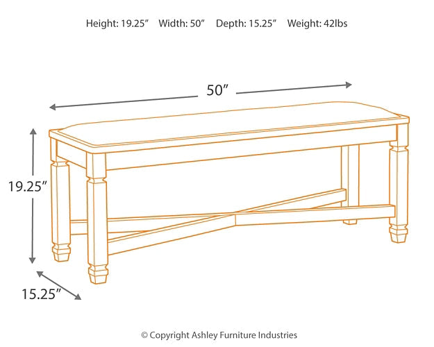 Tyler Creek Dining Table and 4 Chairs and Bench at Walker Mattress and Furniture Locations in Cedar Park and Belton TX.