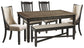 Tyler Creek Dining Table and 4 Chairs and Bench at Walker Mattress and Furniture Locations in Cedar Park and Belton TX.