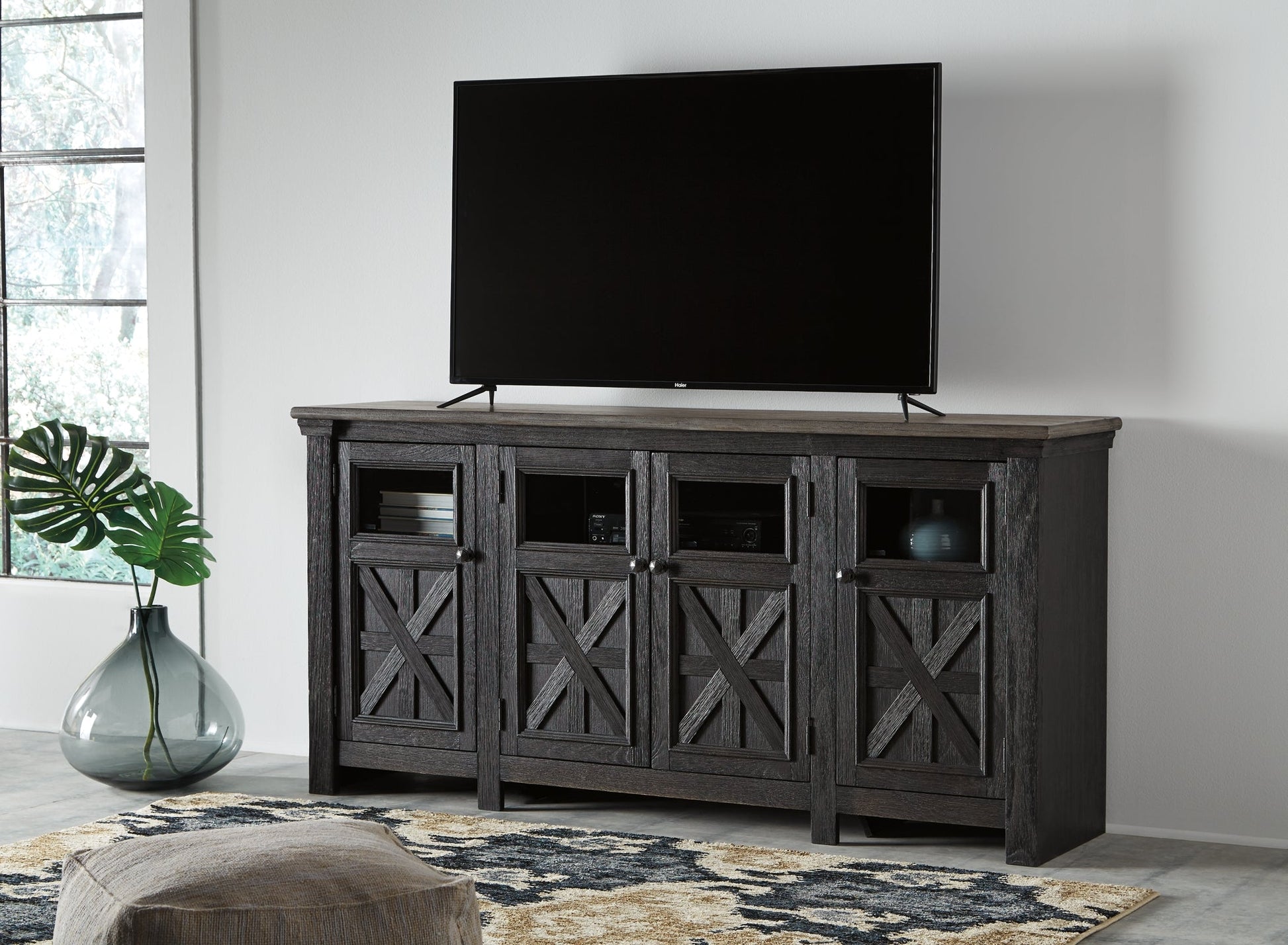 Tyler Creek Extra Large TV Stand at Walker Mattress and Furniture Locations in Cedar Park and Belton TX.