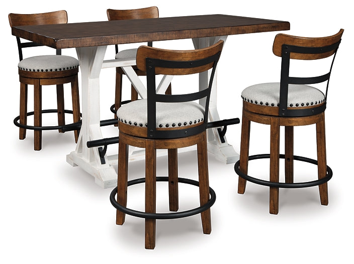 Valebeck Counter Height Dining Table and 4 Barstools at Walker Mattress and Furniture Locations in Cedar Park and Belton TX.
