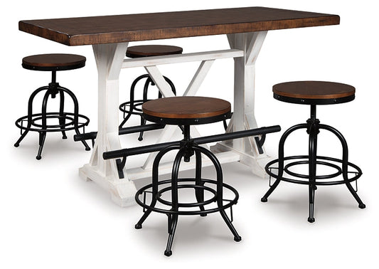 Valebeck Counter Height Dining Table and 4 Barstools at Walker Mattress and Furniture Locations in Cedar Park and Belton TX.