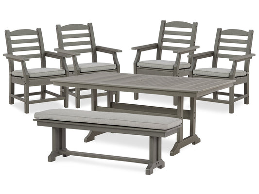 Visola Outdoor Dining Table and 4 Chairs and Bench at Walker Mattress and Furniture Locations in Cedar Park and Belton TX.