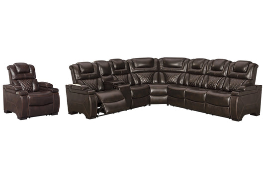 Warnerton 3-Piece Sectional with Recliner at Walker Mattress and Furniture Locations in Cedar Park and Belton TX.