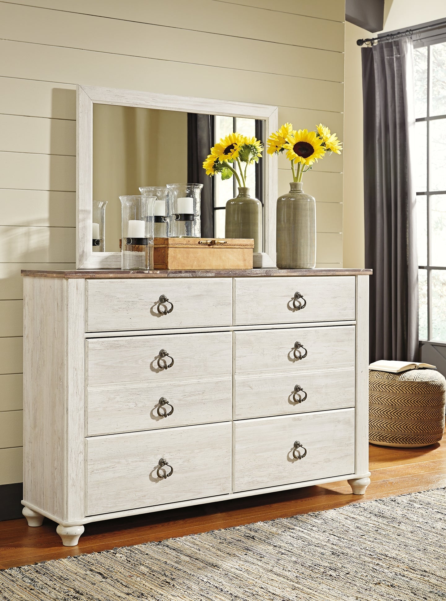 Willowton Dresser and Mirror at Walker Mattress and Furniture Locations in Cedar Park and Belton TX.