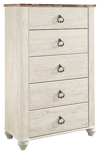 Willowton Five Drawer Chest at Walker Mattress and Furniture Locations in Cedar Park and Belton TX.