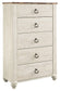 Willowton Five Drawer Chest at Walker Mattress and Furniture Locations in Cedar Park and Belton TX.