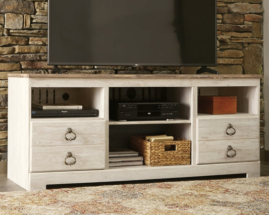 Willowton LG TV Stand w/Fireplace Option at Walker Mattress and Furniture Locations in Cedar Park and Belton TX.