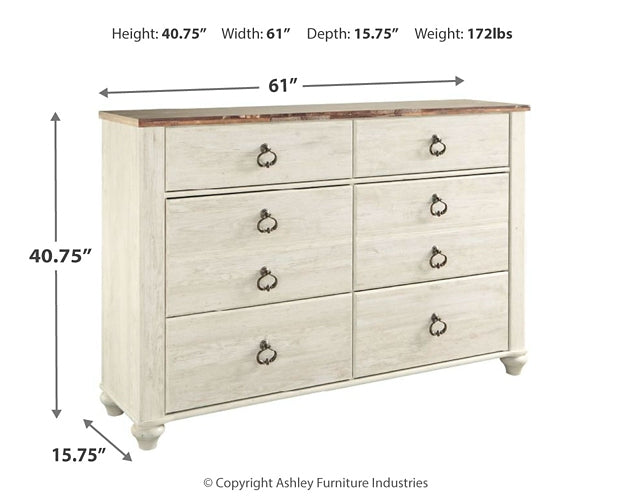 Willowton Six Drawer Dresser at Walker Mattress and Furniture Locations in Cedar Park and Belton TX.