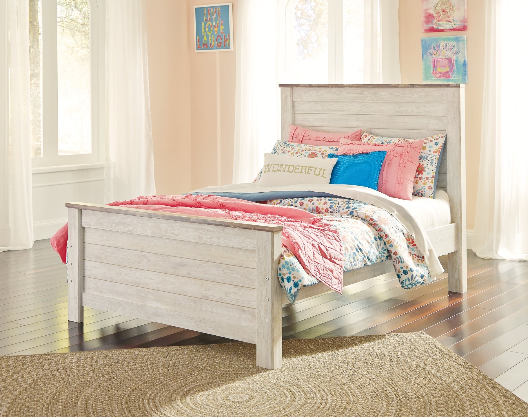 Willowton Twin Panel Bed with Nightstand at Walker Mattress and Furniture Locations in Cedar Park and Belton TX.
