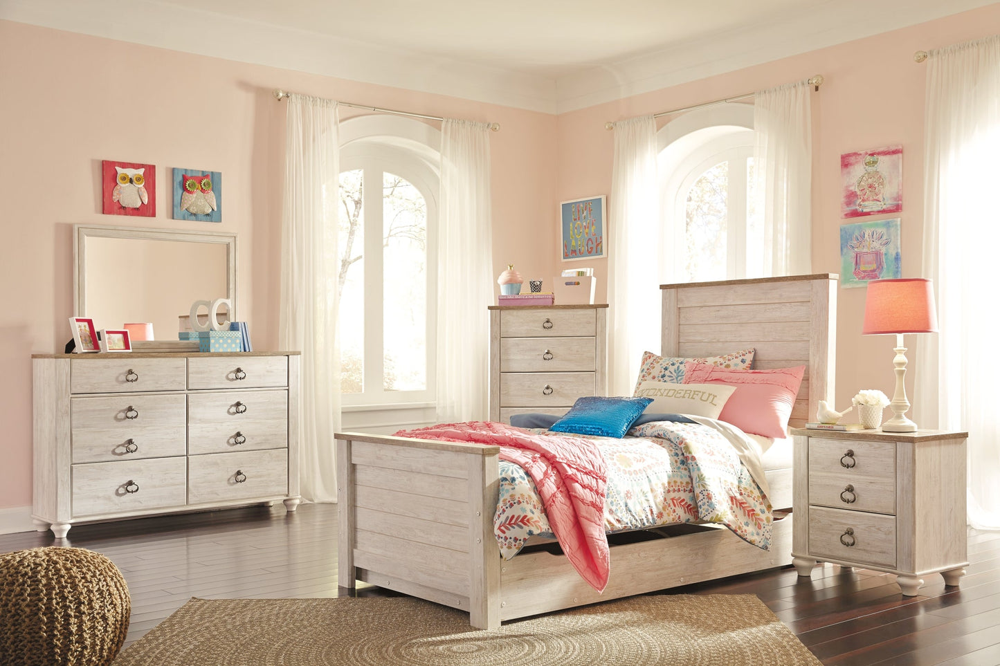 Willowton Two Drawer Night Stand at Walker Mattress and Furniture Locations in Cedar Park and Belton TX.