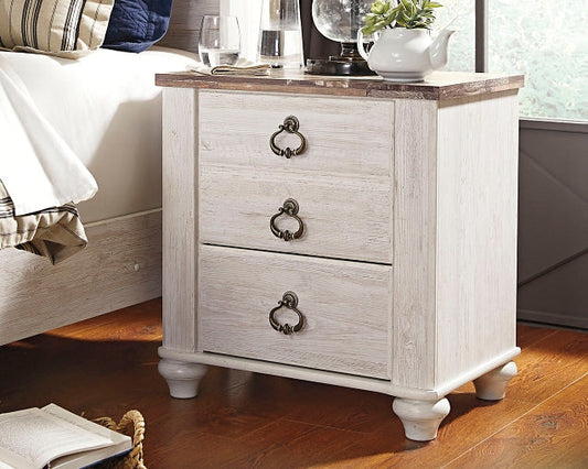 Willowton Two Drawer Night Stand at Walker Mattress and Furniture Locations in Cedar Park and Belton TX.