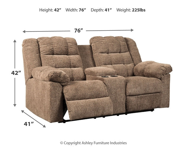 Workhorse DBL Rec Loveseat w/Console at Walker Mattress and Furniture Locations in Cedar Park and Belton TX.