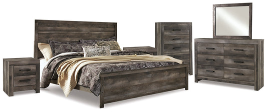 Wynnlow King Panel Bed with Mirrored Dresser, Chest and 2 Nightstands at Walker Mattress and Furniture Locations in Cedar Park and Belton TX.