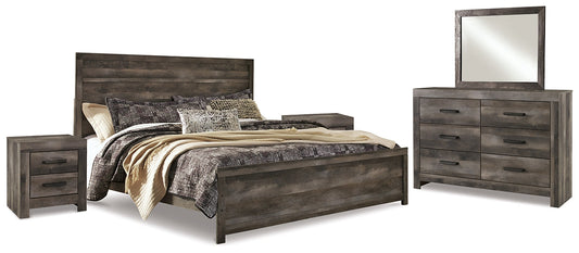 Wynnlow King Panel Bed with Mirrored Dresser and 2 Nightstands at Walker Mattress and Furniture Locations in Cedar Park and Belton TX.