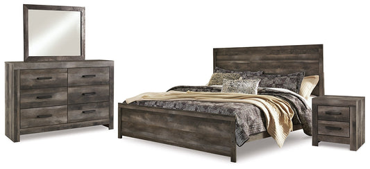 Wynnlow King Panel Bed with Mirrored Dresser and Nightstand at Walker Mattress and Furniture Locations in Cedar Park and Belton TX.