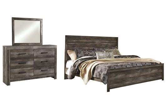 Wynnlow King Panel Bed with Mirrored Dresser at Walker Mattress and Furniture Locations in Cedar Park and Belton TX.