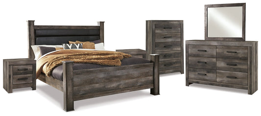 Wynnlow King Poster Bed with Mirrored Dresser, Chest and 2 Nightstands at Walker Mattress and Furniture Locations in Cedar Park and Belton TX.