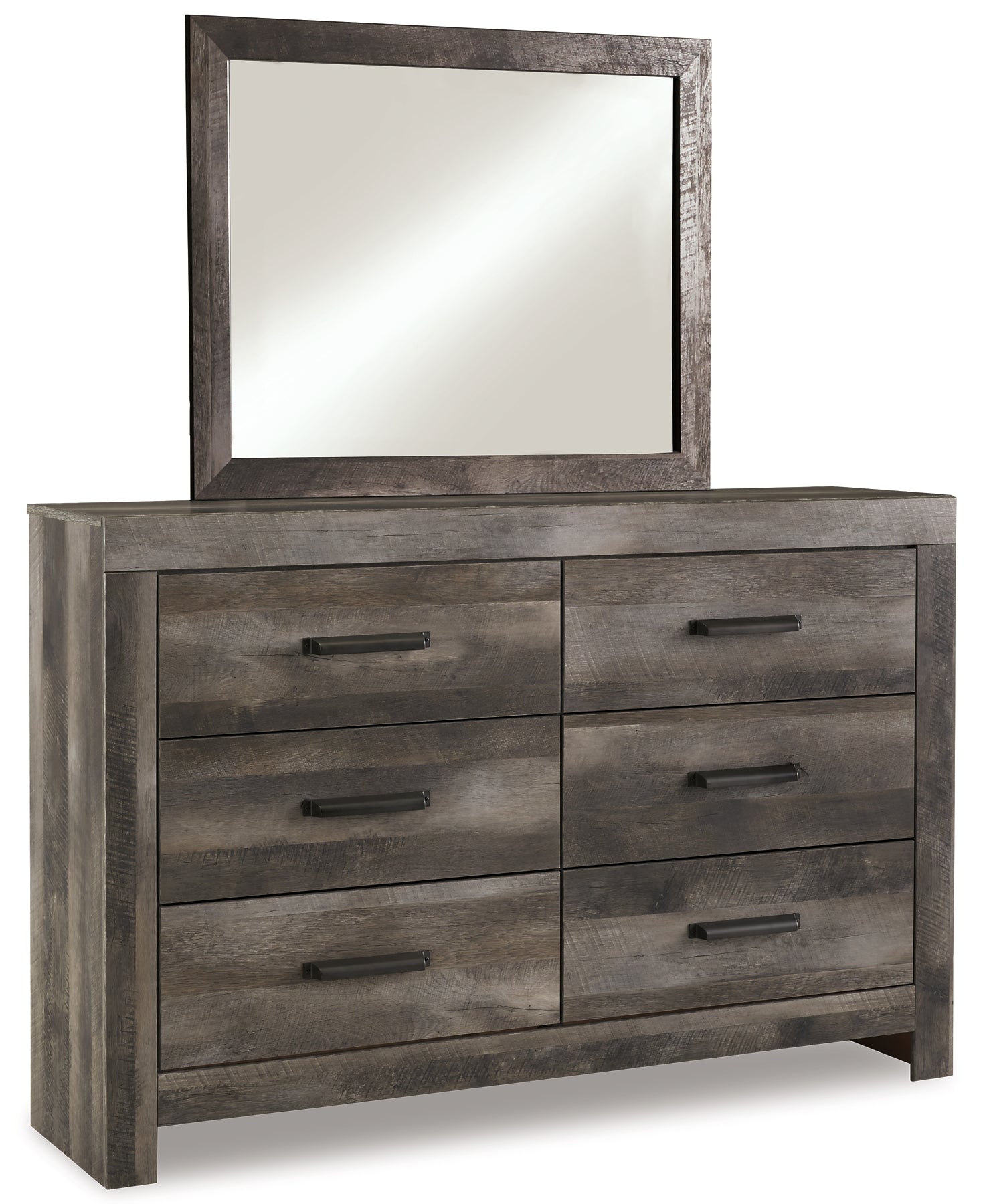 Wynnlow King Poster Bed with Mirrored Dresser and Chest at Walker Mattress and Furniture Locations in Cedar Park and Belton TX.