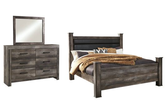 Wynnlow King Poster Bed with Mirrored Dresser at Walker Mattress and Furniture Locations in Cedar Park and Belton TX.