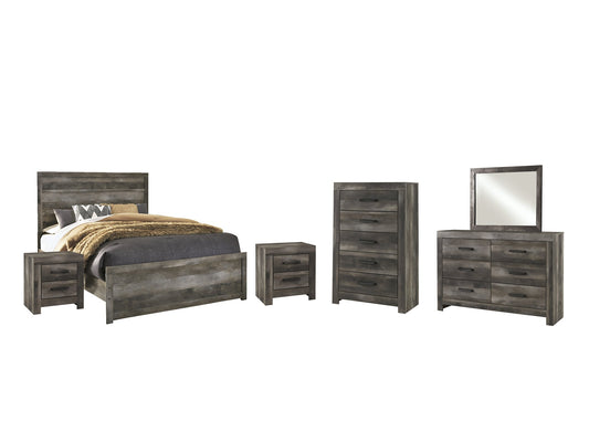Wynnlow Queen Panel Bed with Mirrored Dresser, Chest and 2 Nightstands at Walker Mattress and Furniture Locations in Cedar Park and Belton TX.