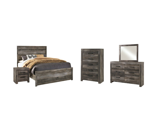 Wynnlow Queen Panel Bed with Mirrored Dresser, Chest and Nightstand at Walker Mattress and Furniture Locations in Cedar Park and Belton TX.