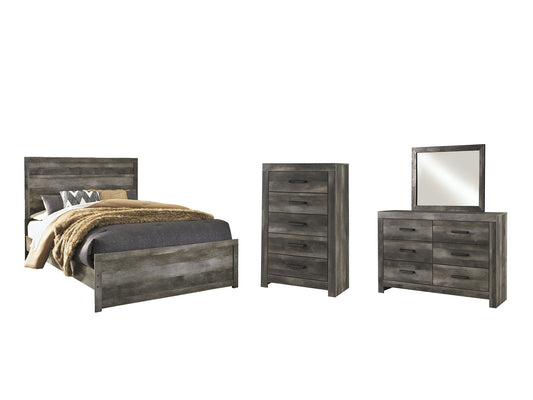 Wynnlow Queen Panel Bed with Mirrored Dresser and Chest at Walker Mattress and Furniture Locations in Cedar Park and Belton TX.