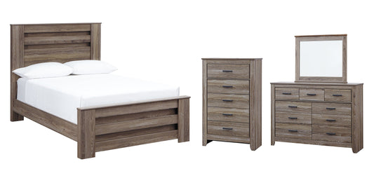 Zelen Full Panel Bed with Mirrored Dresser and Chest at Walker Mattress and Furniture Locations in Cedar Park and Belton TX.