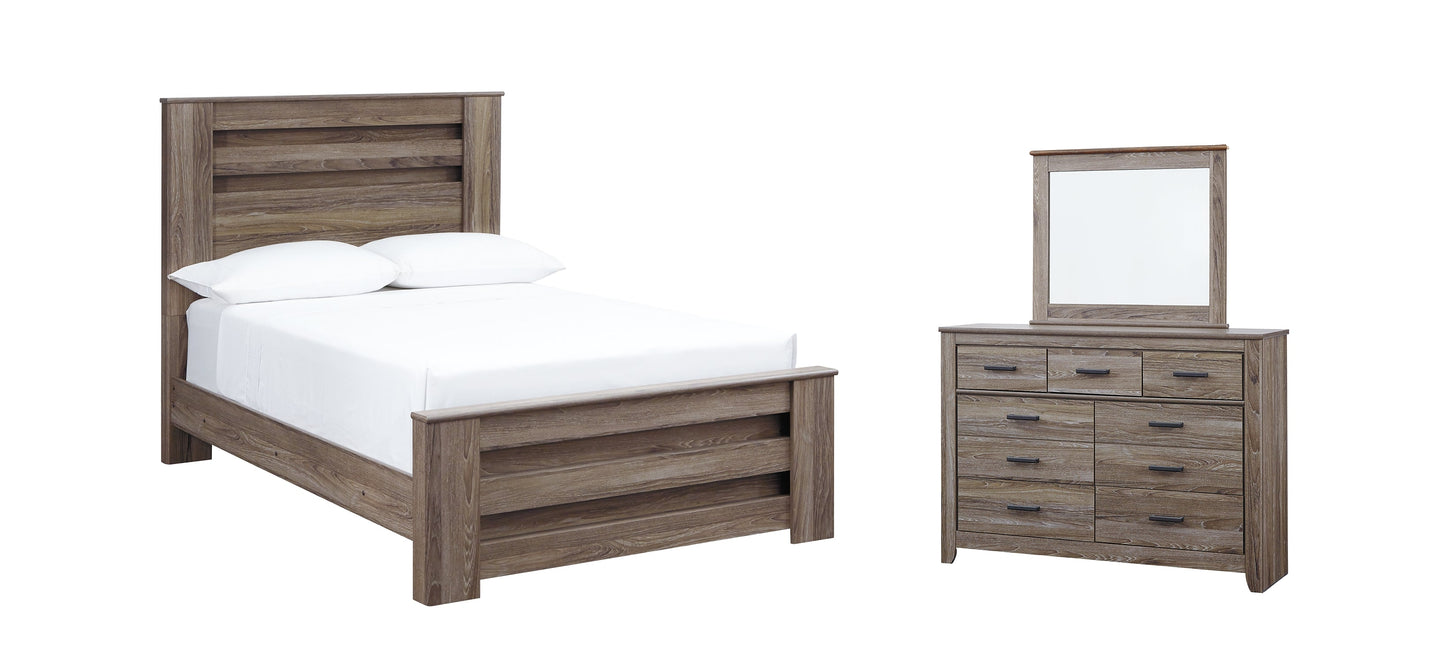 Zelen Full Panel Bed with Mirrored Dresser at Walker Mattress and Furniture Locations in Cedar Park and Belton TX.