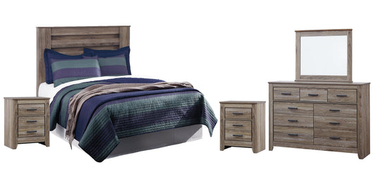 Zelen Full Panel Headboard with Mirrored Dresser and 2 Nightstands at Walker Mattress and Furniture Locations in Cedar Park and Belton TX.