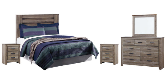 Zelen King/California King Panel Headboard with Mirrored Dresser and 2 Nightstands at Walker Mattress and Furniture Locations in Cedar Park and Belton TX.