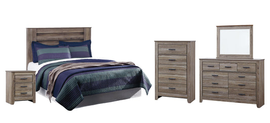 Zelen Queen/Full Panel Headboard with Mirrored Dresser, Chest and Nightstand at Walker Mattress and Furniture Locations in Cedar Park and Belton TX.