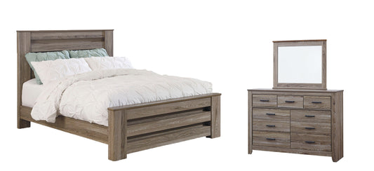 Zelen Queen Panel Bed with Mirrored Dresser at Walker Mattress and Furniture Locations in Cedar Park and Belton TX.