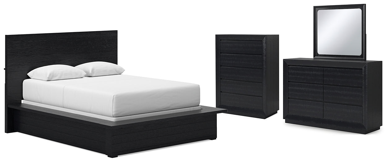 Londer Queen Panel Bed with Mirrored Dresser and Chest