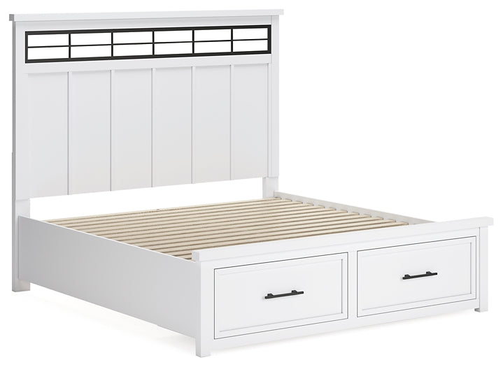 Ashbryn King Panel Storage Bed with Mirrored Dresser and Nightstand