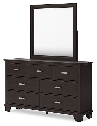 Covetown King Panel Bed with Mirrored Dresser and Chest